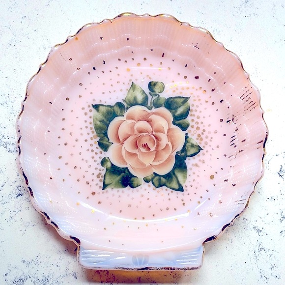 Cambridge Glass Other - Milk Glass Cambridge Crown Tuscan Pink Dish Hand Decorated Charleston Rose